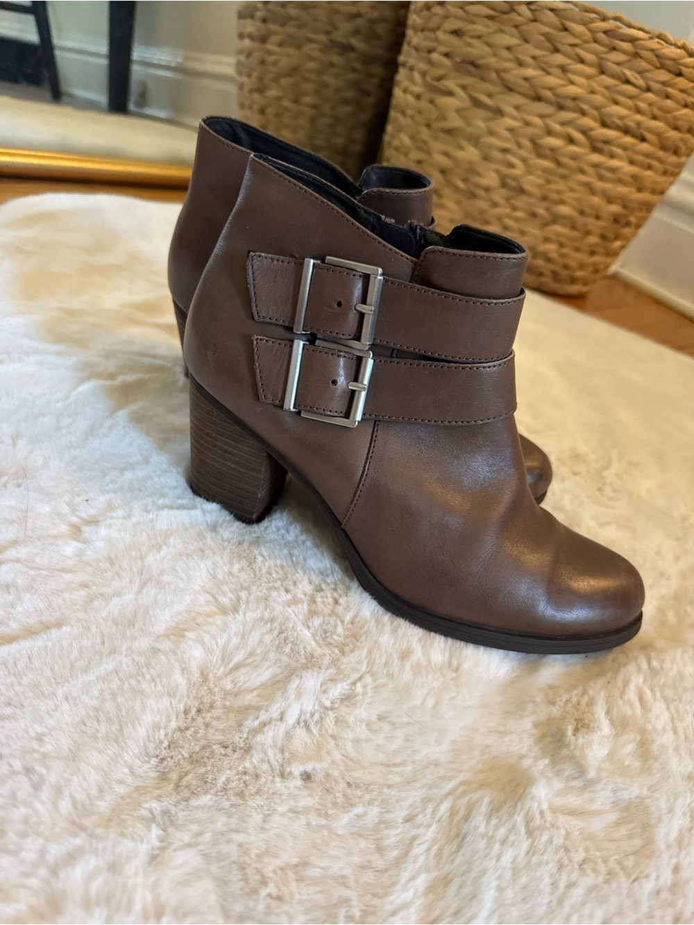 Clarks Brown Leather Buckle Ankle Booties - Picture 4 of 6